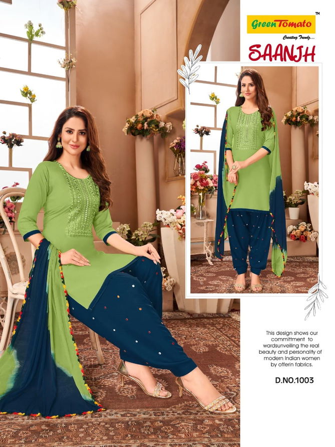 Green Tomato Saanjh Wholesale Patiyala Rayon Ready Made Suit Collection